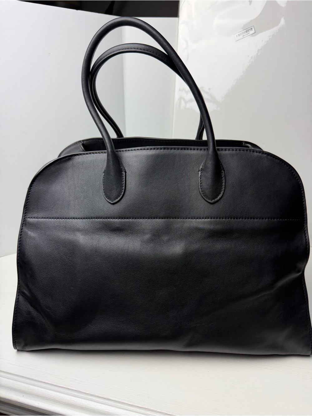 The Row Polished Saddle Calfskin Soft Margaux 15 Black gold hardware